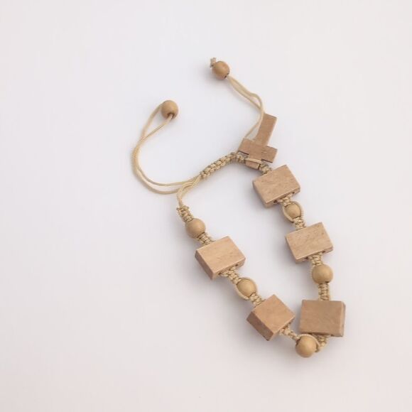 NWOT Cream Wood Beaded Catholic‎ Cross Adjustable Slider Bracelet - Picture 6 of 7